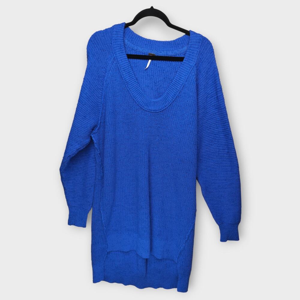Free People Women's Blue Oversized Knit Sweater - Large